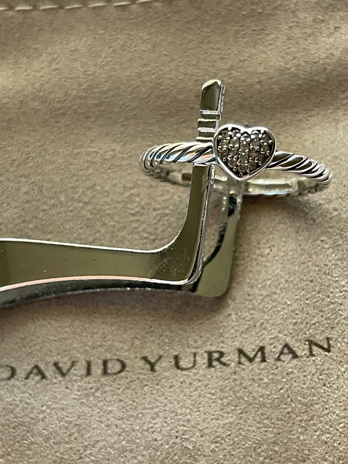 David Yurman MINT David Yurman Sterling Silver/Pave Diamond Heart Ring Size ONE SIZE - 4 Thumbnail