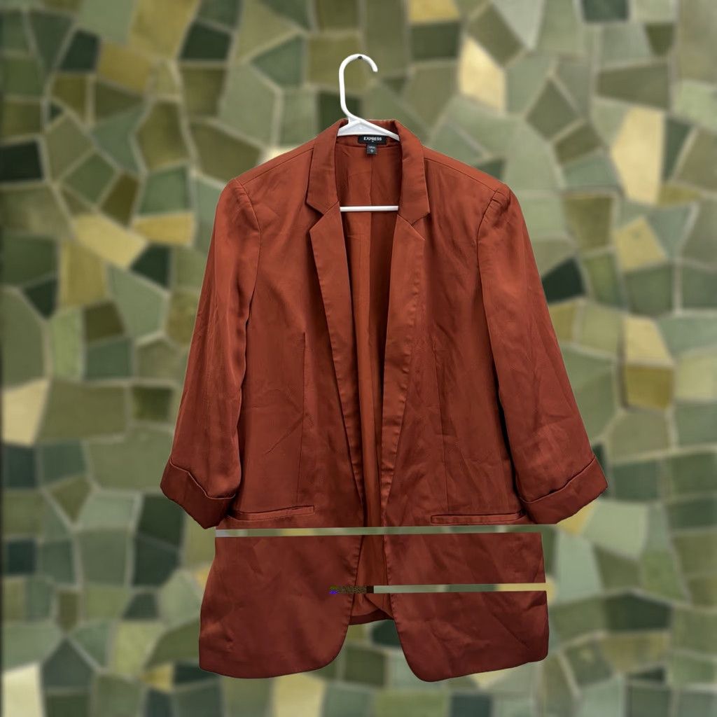 Express Express Blazer Shirt Womens Large Orange Long Sleeve Open Front Lined Size L / US 10 / IT 46 - 1 Thumbnail