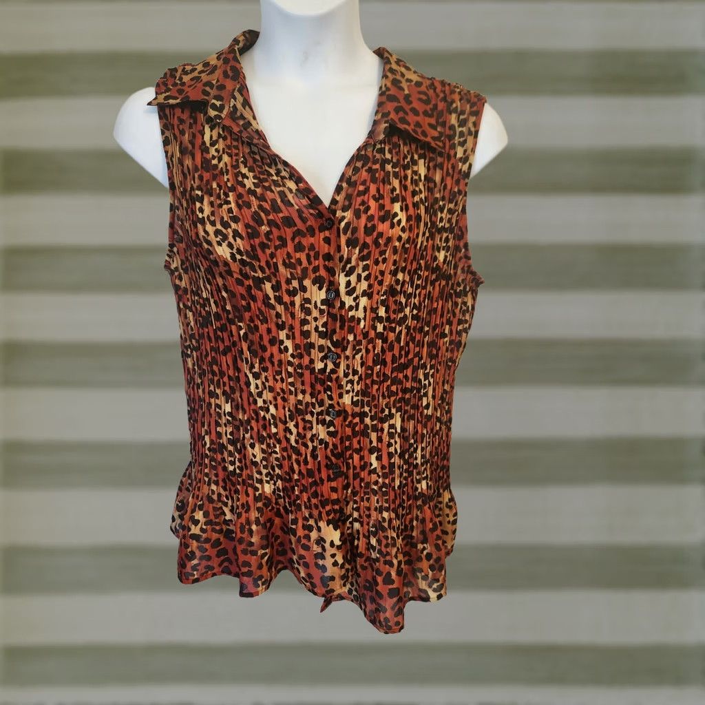 Vintage Studio 1940 Leopard Print Collared Sleeveless Top Shirt Button Down 22/24 Plus Womens Size 3XL / US 20-22 - 1 Thumbnail