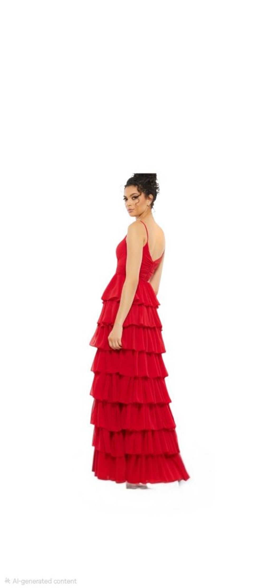 Mac Duggal IEENA for MAC DUGGAL Red Tiered Ruffle Maxi Dress Size 10 Size L / US 10 / IT 46 - 3 Thumbnail