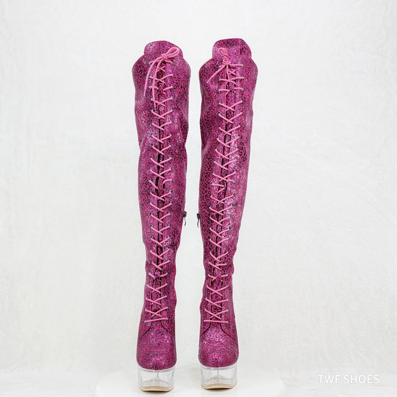 Other Bulls Purple Glitter Leopard Print OTK Clear Platform High H Size US 8 / IT 38 - 2 Thumbnail