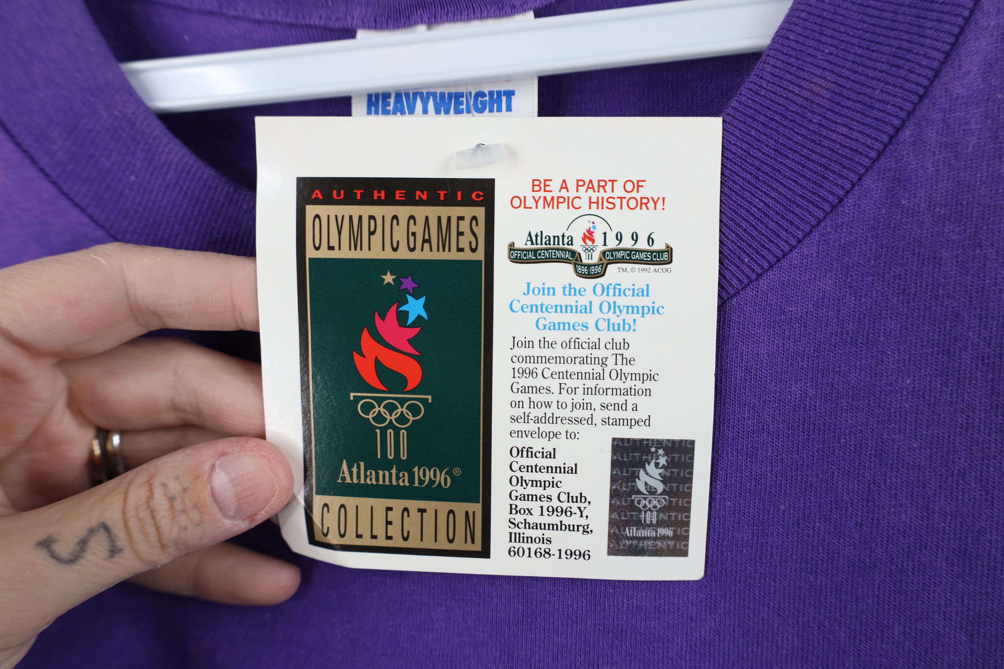Hanes Deadstock Vintage 90s Atlanta Torch Relay T-Shirt Purple Size US L / EU 52-54 / 3 - 4 Thumbnail