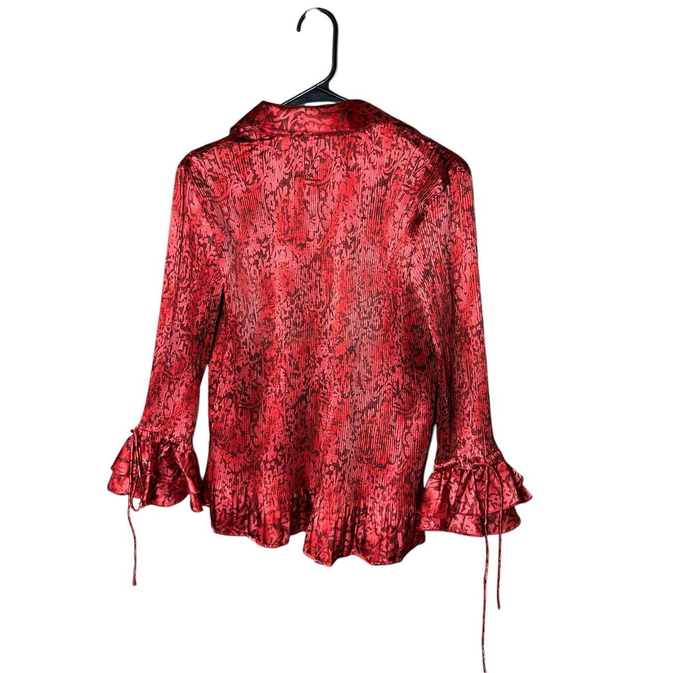 Other Vintage Essentials By Milano Red Crinkle Flare Sleeve Button Size L / US 10 / IT 46 - 8 Thumbnail