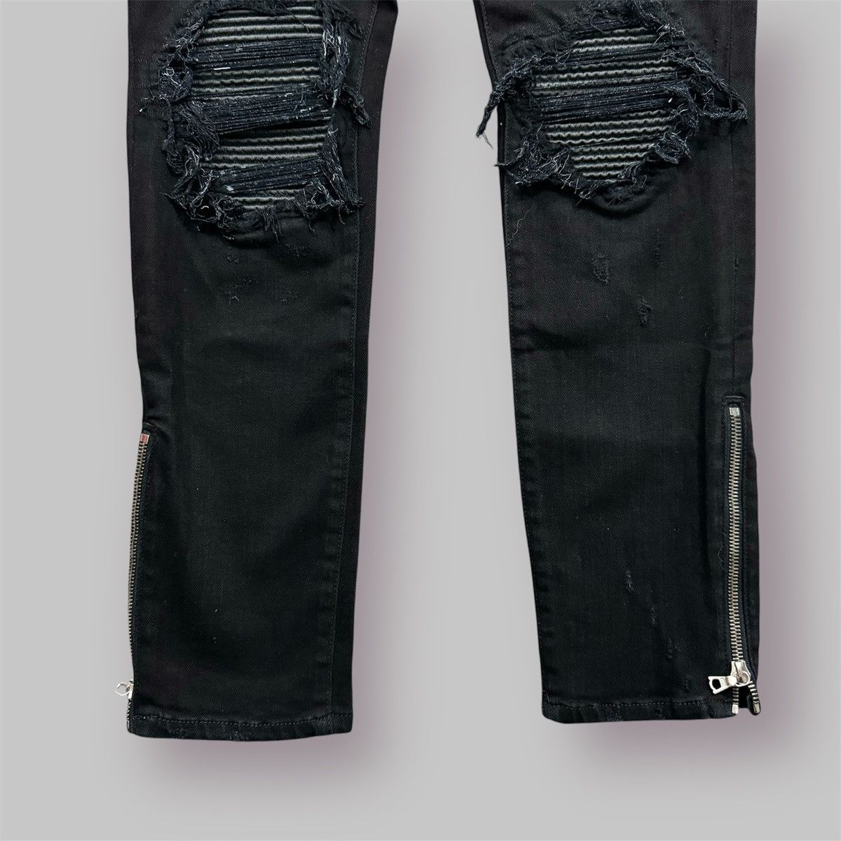 Amiri AMIRI Black MX1 Ripped Leather Patch Zipper Skinny Jeans Size 28" / US 6 / IT 42 - 3 Thumbnail