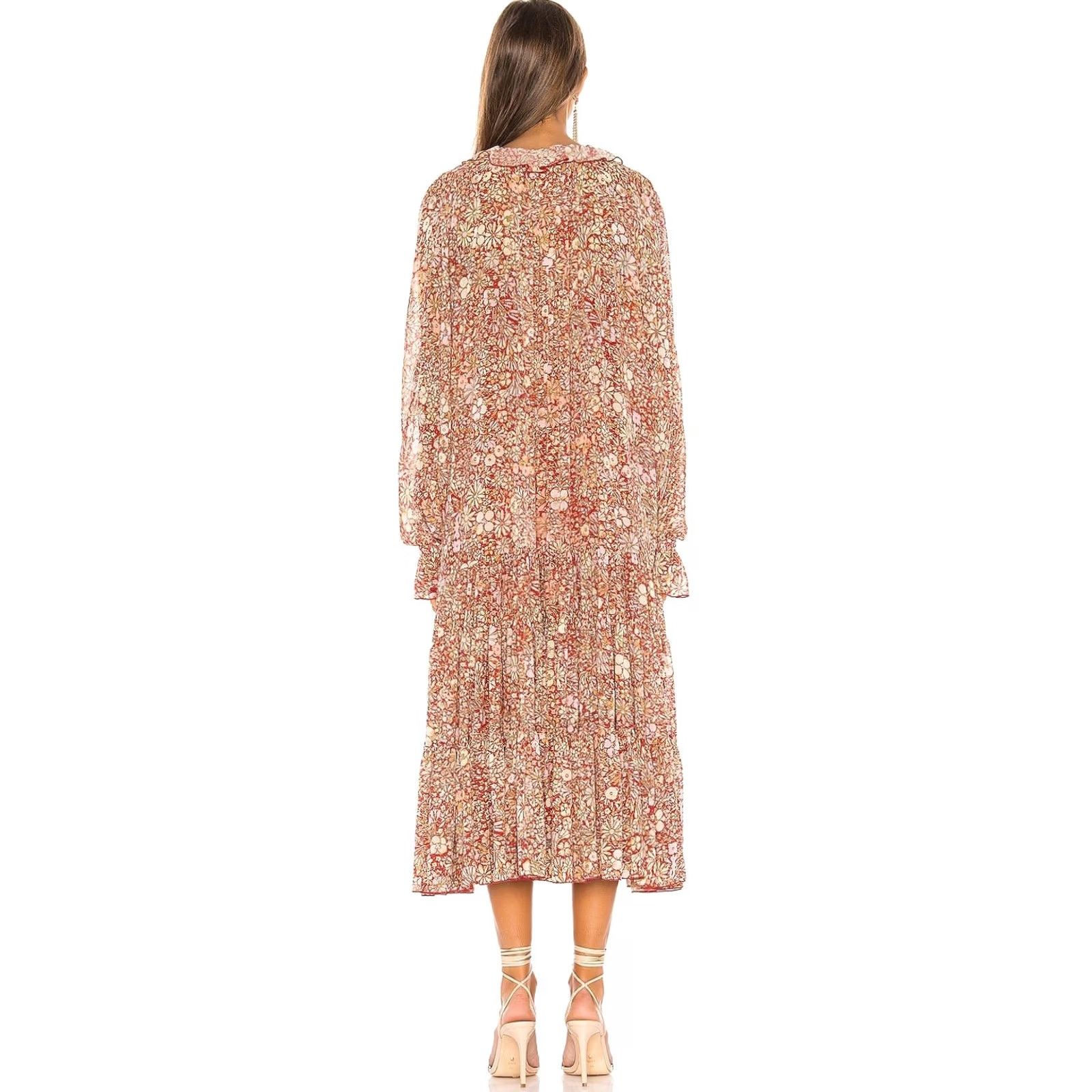 Free People Free People Feeling Groovy Maxi Dress Long Sleeve Multicolor Red Floral Chiffon Women's Size S Size S / US 4 / IT 40 - 4 Thumbnail