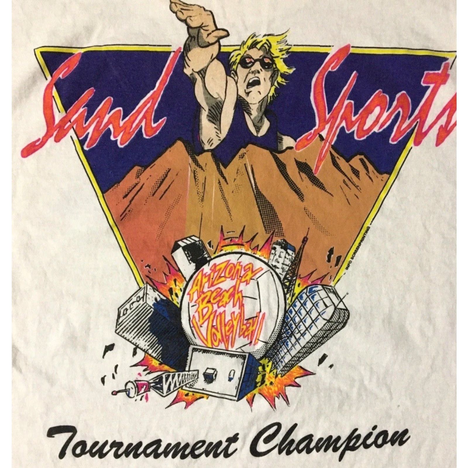 Vintage Vtg 90s Arizona Beach Volleyball Champion Shirt XL Abstract Art Surf Grunge 80s Size US XL / EU 56 / 4 - 3 Thumbnail