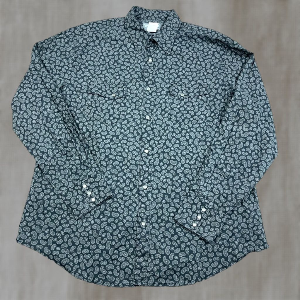 Wrangler Wrangler Western Shirt Men XL Gray Paisley Pearl Snap Button Up Cowboy Wrancher Mens Size US XL / EU 56 / 4 - 1 Thumbnail