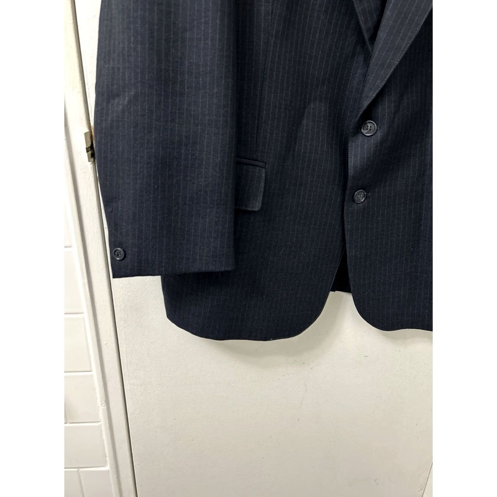 Vintage VINTAGE Alexander Shields Sport Coat Jacket Men 43S Navy Pinstripe 100% Wool Notch Lapel Two-Button Short" Size US XS / EU 42 / 0 - 5 Thumbnail
