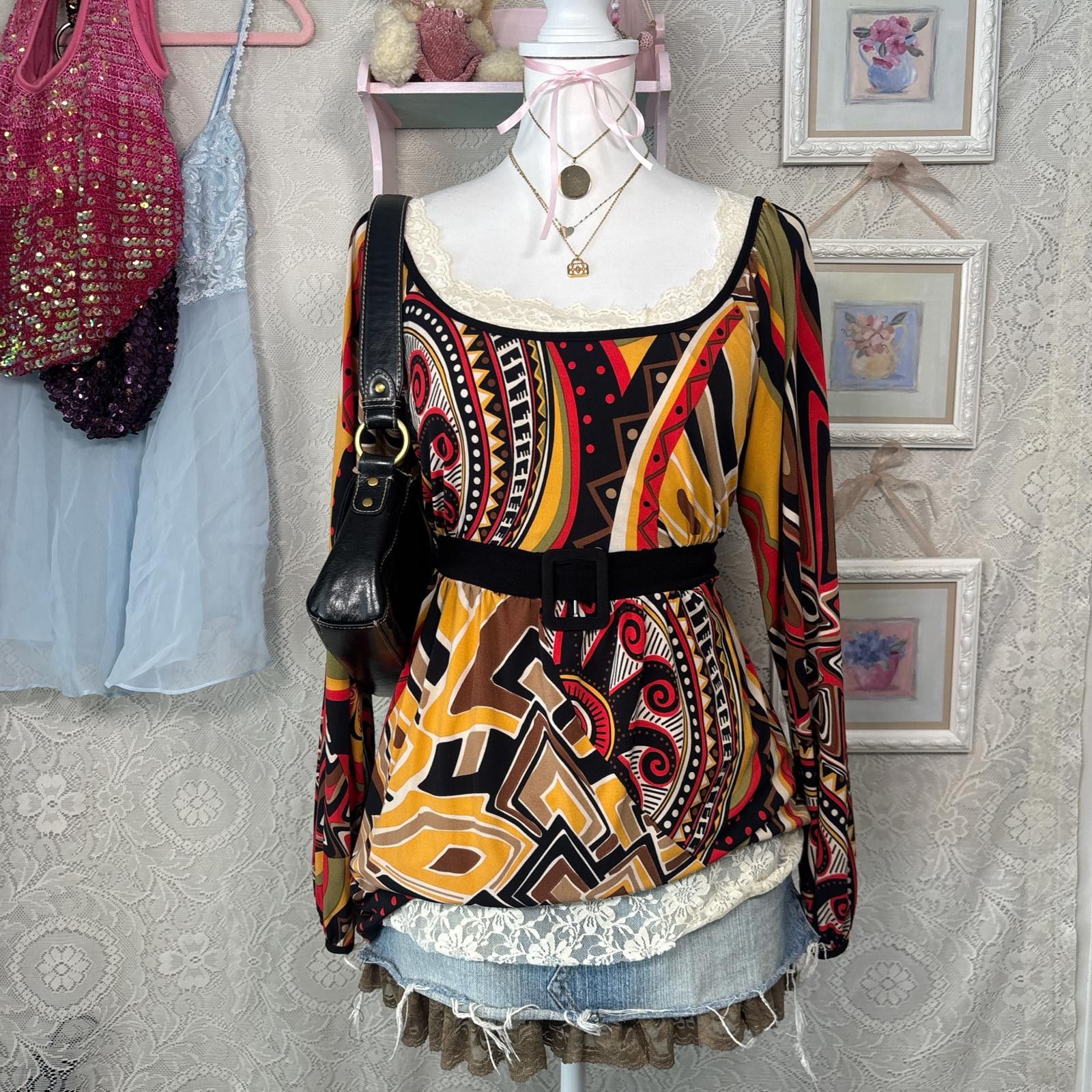 Other y2k multicolored tie back flowy blouse Size M / US 6-8 / IT 42-44 - 1 Thumbnail