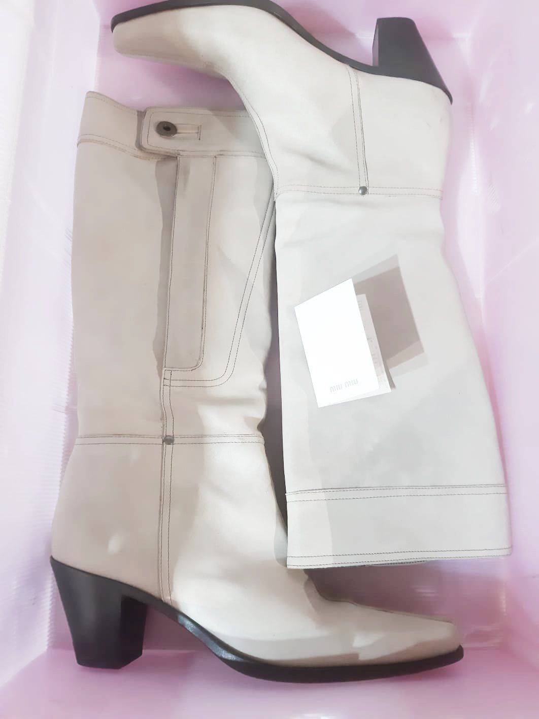 Miu Miu MiuMiu FW 2002 Vintage Beige Zip-fly Leather Cowboy Boots Size US 10 / IT 40 - 6 Thumbnail
