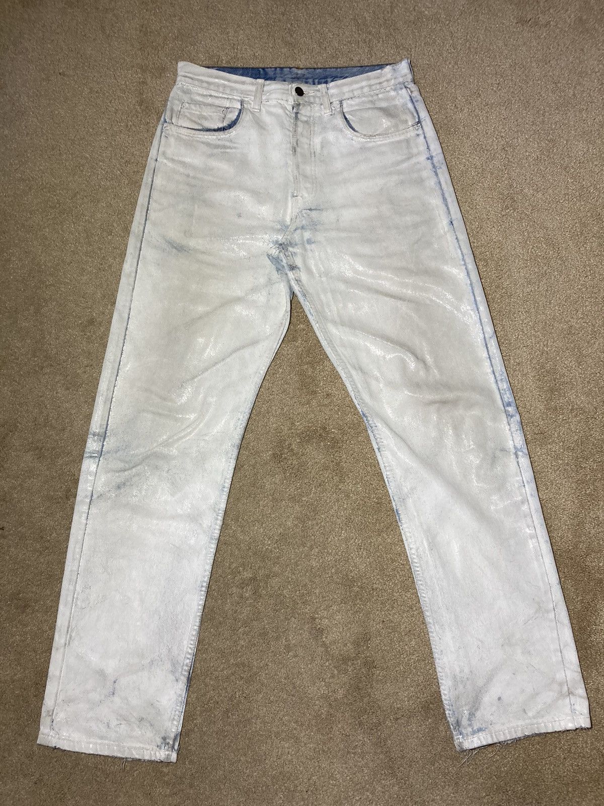 Maison Margiela 1999 Maison Margiela Painted Artisanal 0 10 90s White Jeans Size US 32 / EU 48 - 2 Thumbnail