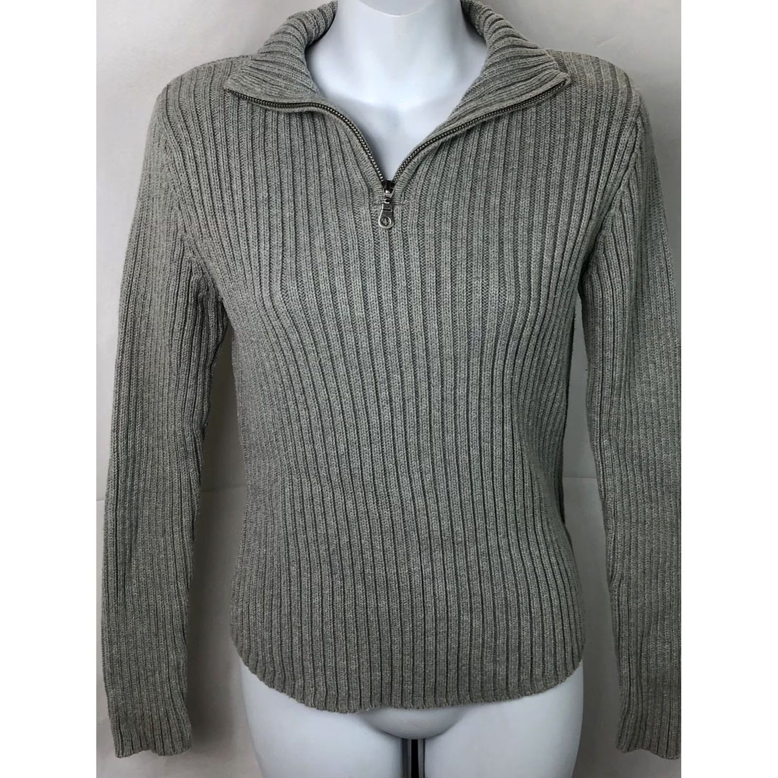 Vintage St Johns Bay Sweater S Gray Mock 1/2 Zipper Neck Ribbed Knit Cottage Capsule Size S / US 4 / IT 40 - 6 Thumbnail