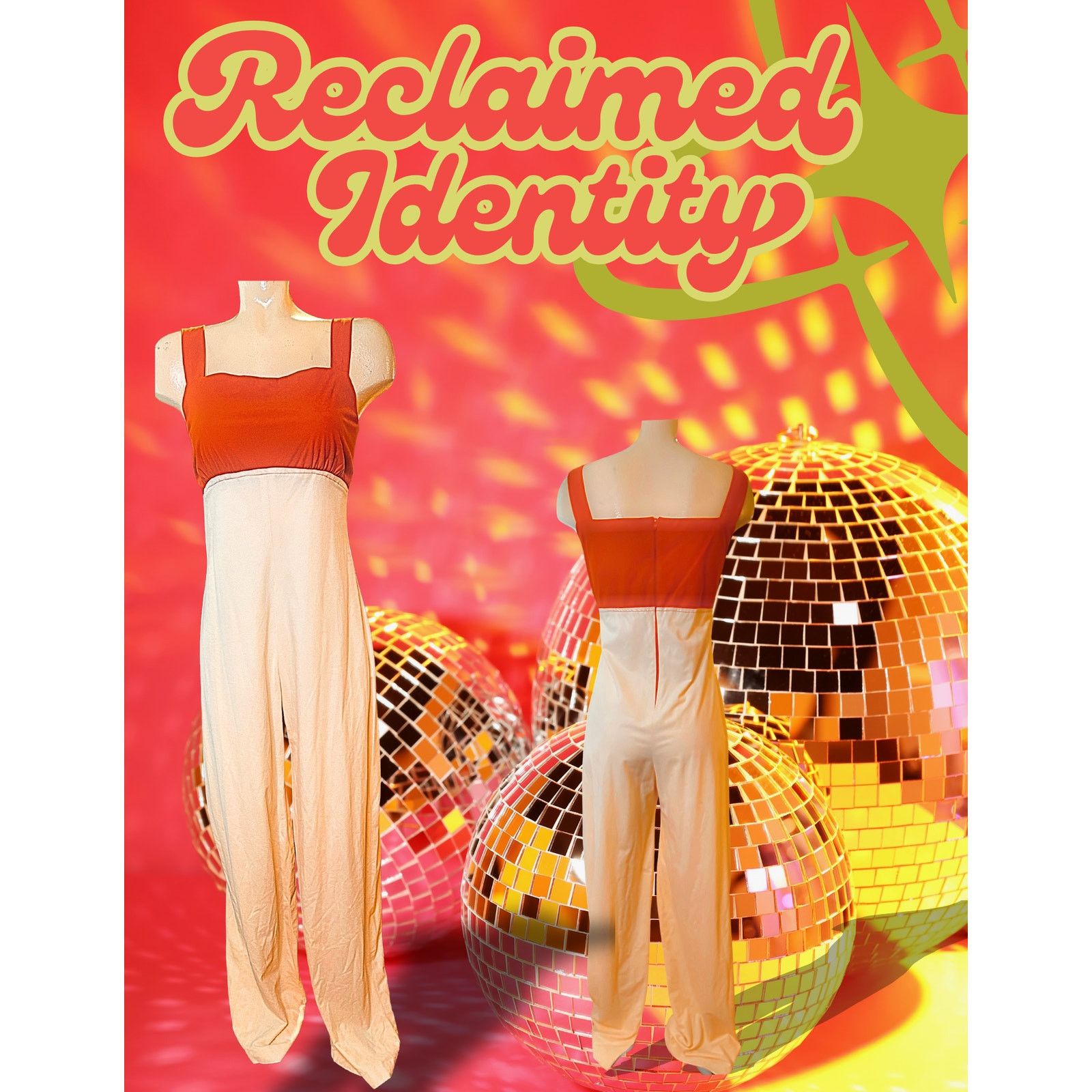 Homemade Retro 1970s Orange and Cream Jumpsuit Size 27" / US 4 / IT 40 - 1 Thumbnail