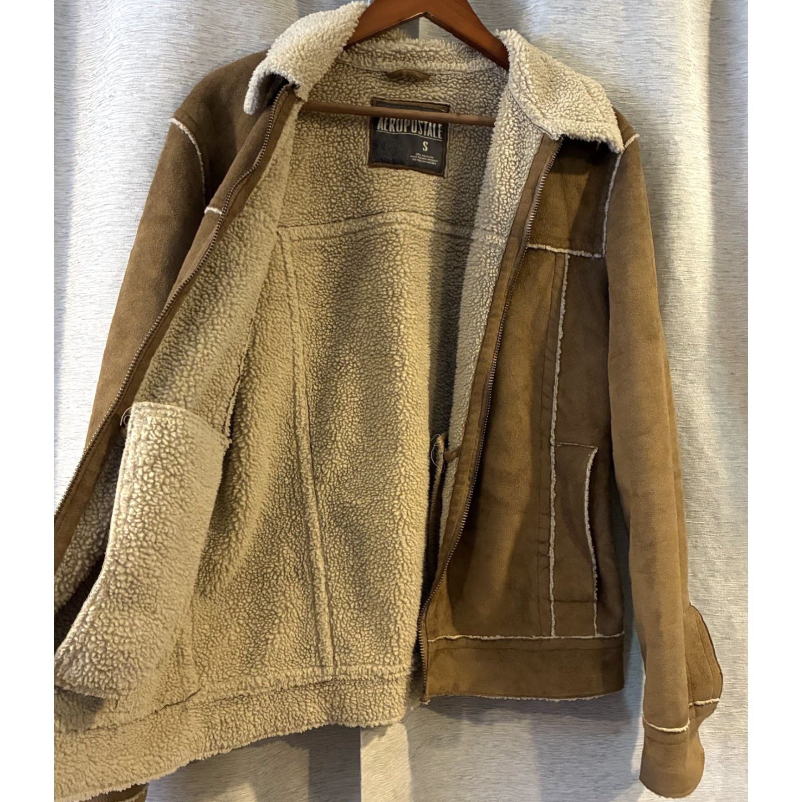 Vintage VINTAGE Aéropostale Jacket Suede Brown Faux Leather Shearling Collar Sherpa Lined Small Men Regular Ranch Autumn Winter Jacket Size US S / EU 44-46 / 1 - 2 Thumbnail