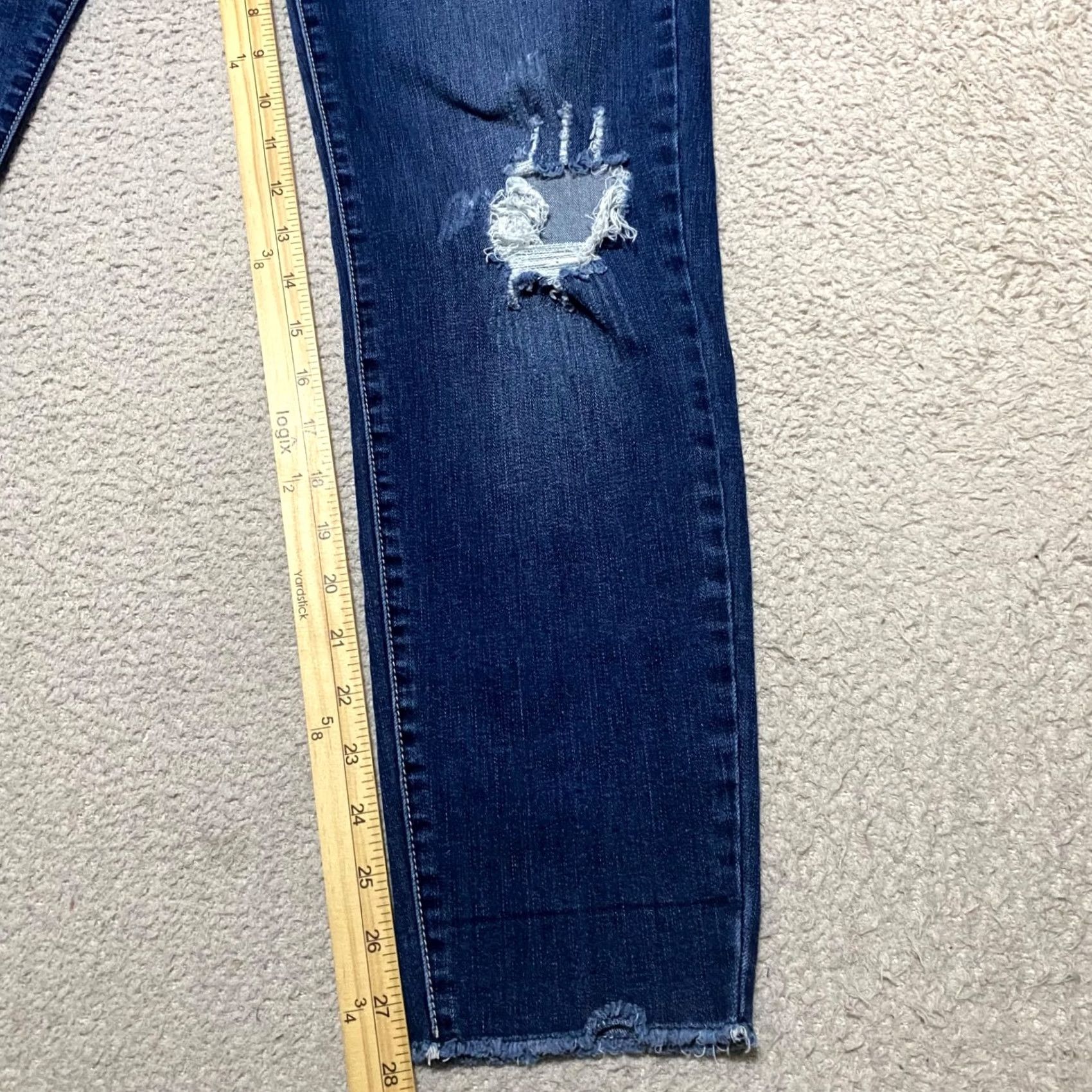 Vintage Kancan Jeans Womens 15 Blue Denim Medium Wash Skinny Distressed Raw Hem Jeans Size 15 Women Mens Girls Size 24" / US 00 / IT 34 - 6 Thumbnail