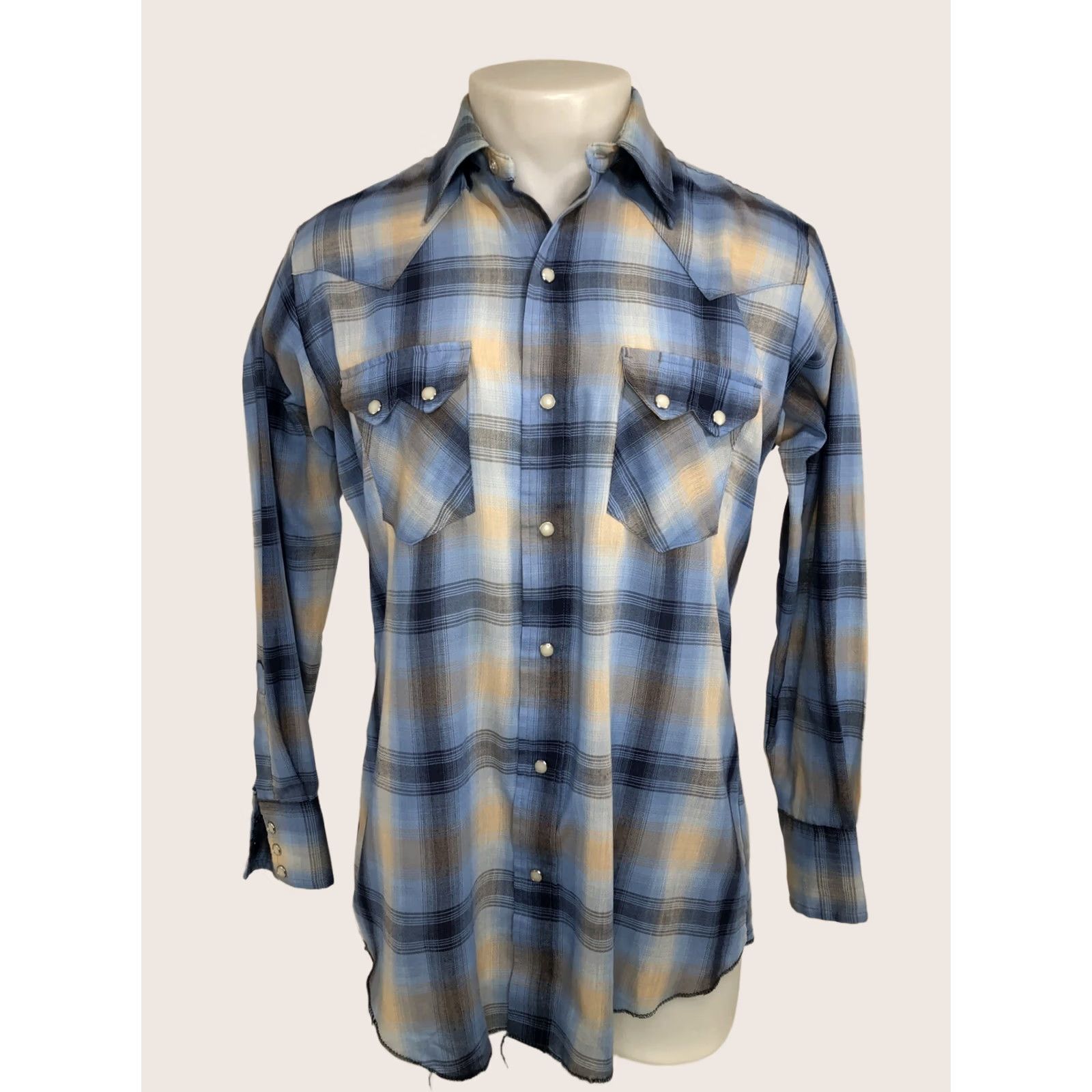 J Brand DEE CEE Mens 15.5/33 Sawtooth Plaid Pearl Snap Vintage Western Shirt Size US L / EU 52-54 / 3 - 1 Thumbnail