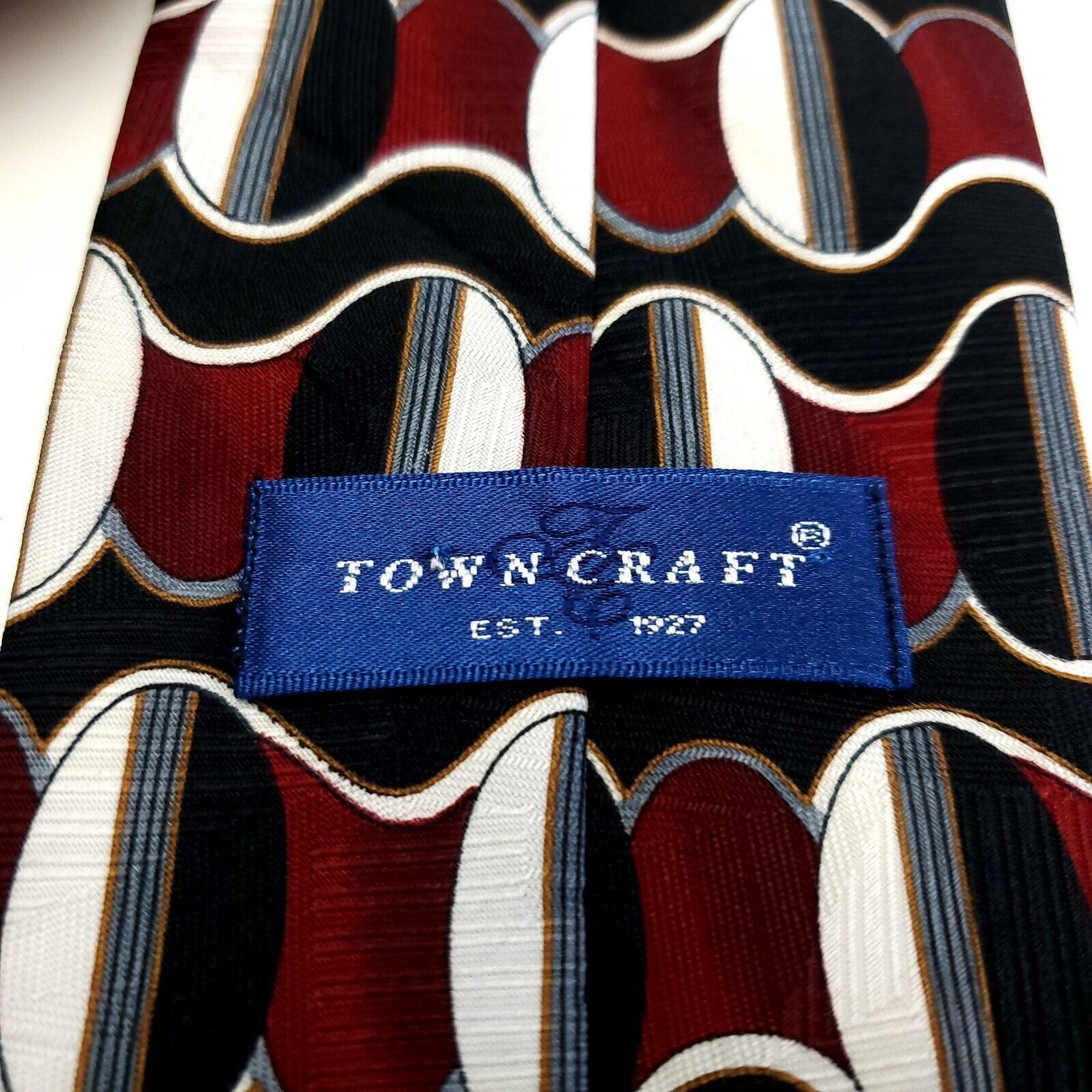 Towncraft Towncraft Red Black Geometric Abstract Print Short Silk Tie Size ONE SIZE - 3 Thumbnail