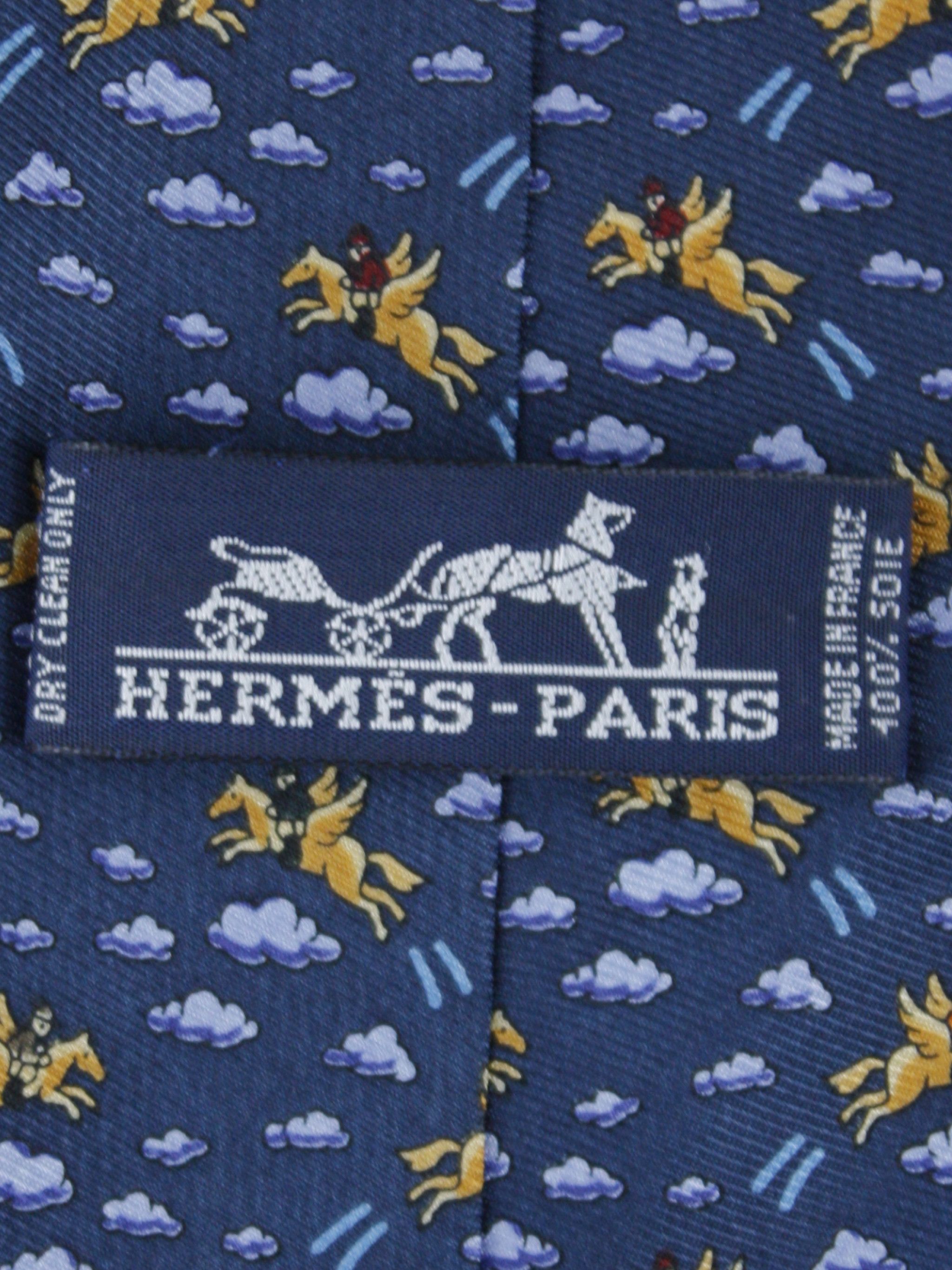 Hermes Hermes Paris Tie Flying Pegasus Horse Print Silk Size ONE SIZE - 3 Thumbnail