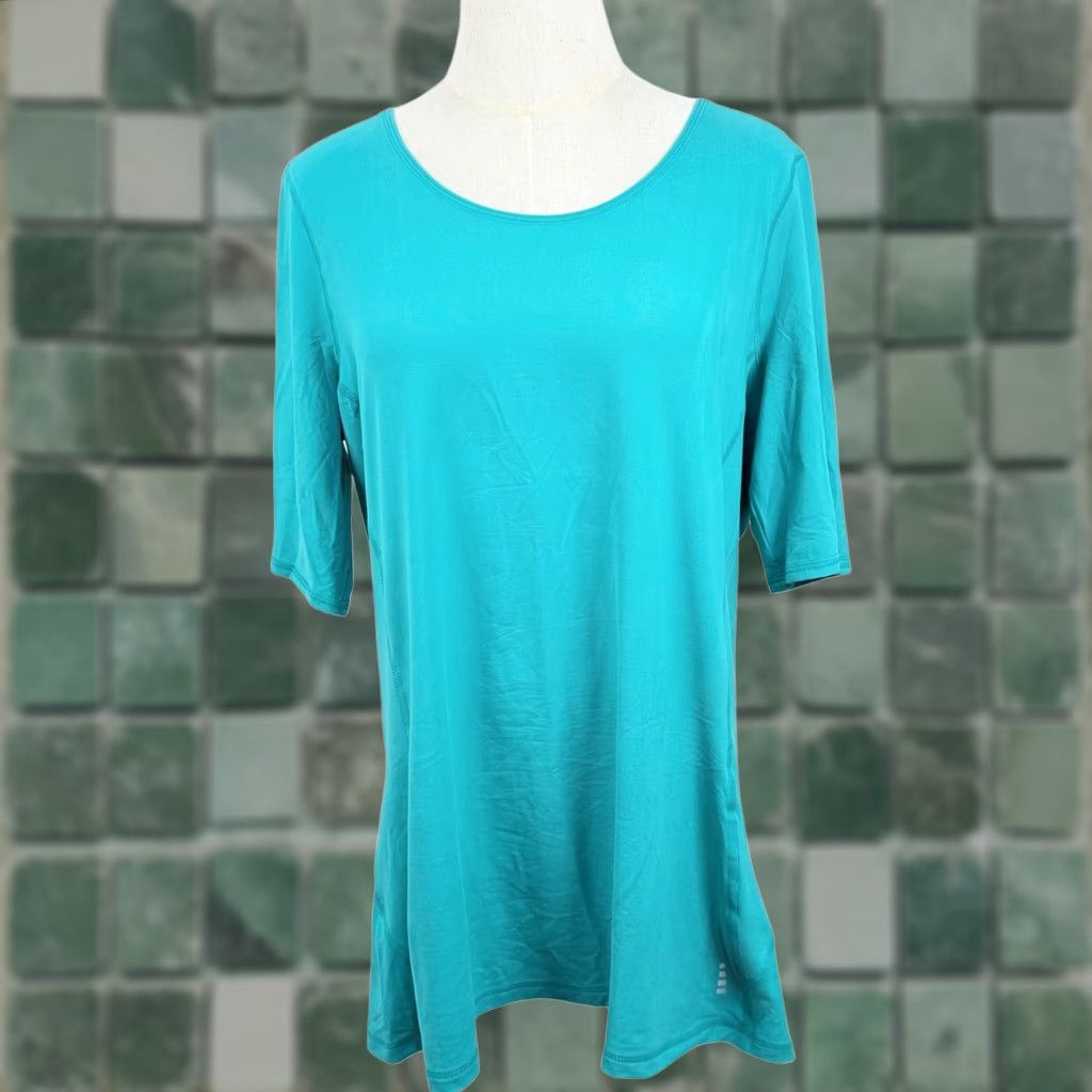 Lands' End Lands' End T-Shirt Shirt Women L Teal Scoop Neck Short Sleeve Activewear Breathing Moisture Wicking Elbow Sleeve Casual Travel Solid Size L / US 10 / IT 46 - 1 Thumbnail