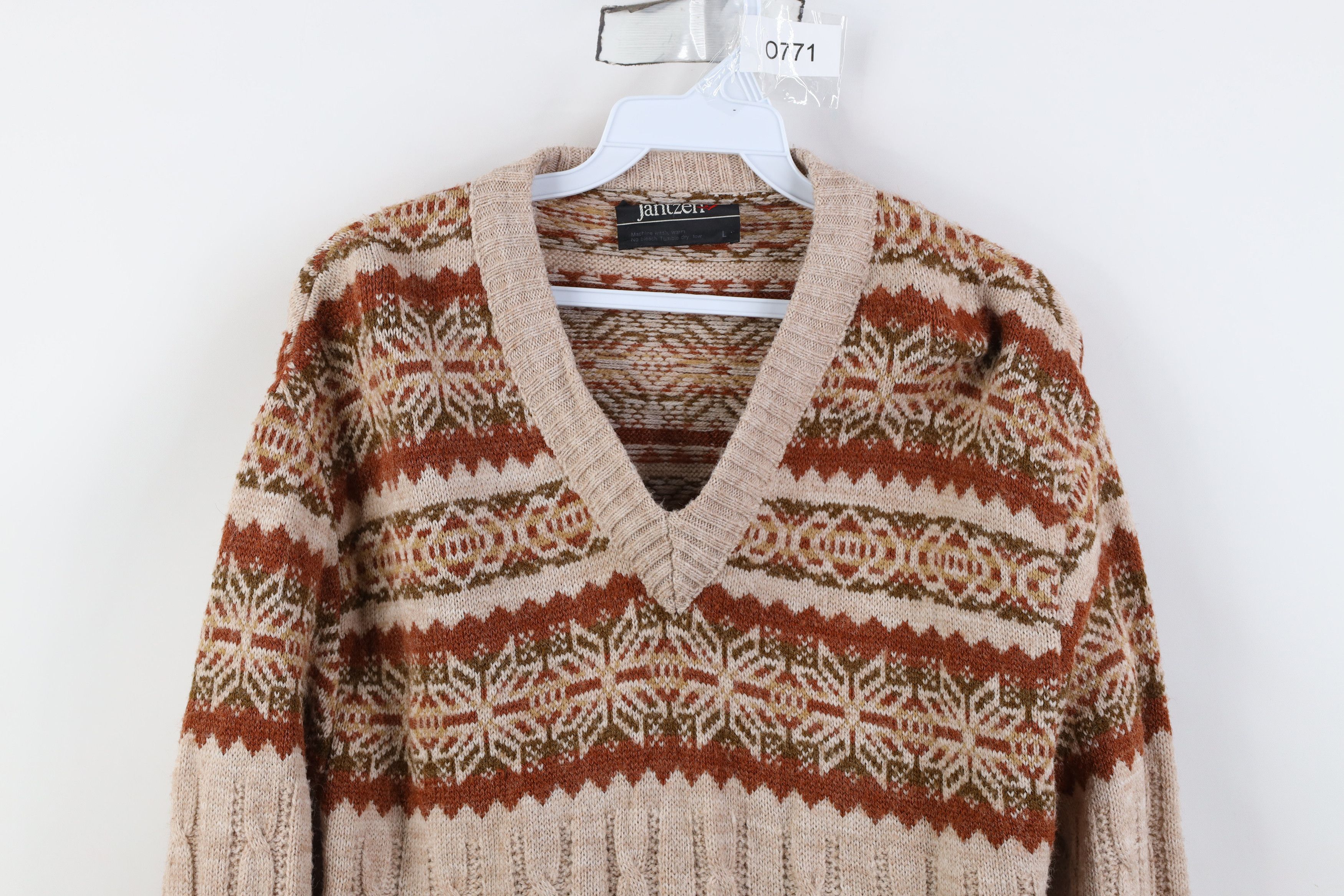 Vintage Vintage 70s Streetwear Fair Isle Ribbed Cable Knit Sweater Size US L / EU 52-54 / 3 - 2 Thumbnail