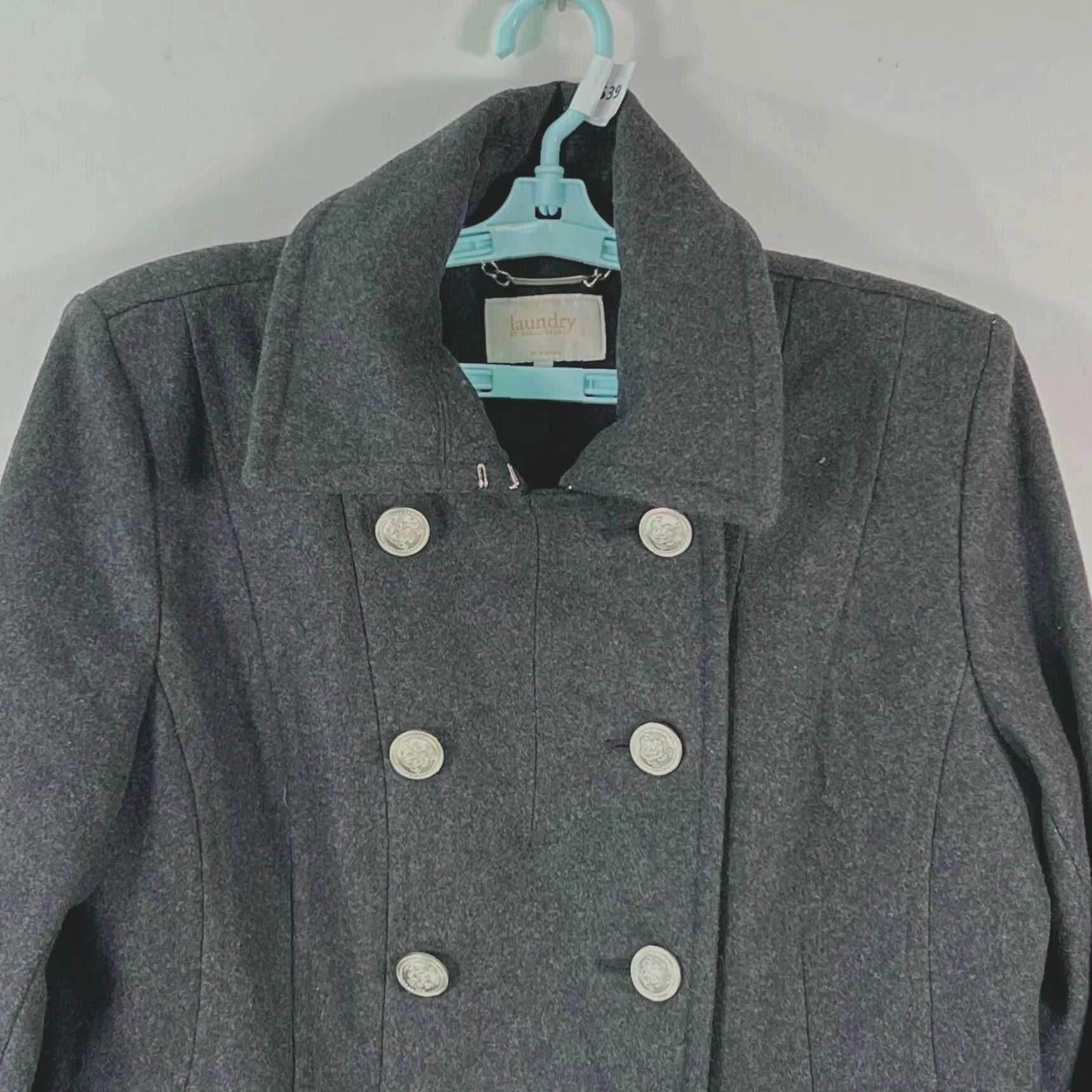Laundry by Shelli Segal Laundry by Shelli Segal Womens Pea Coat Coat Grey Wool Blend Size 14 Vintage? No. Size XL / US 12-14 / IT 48-50 - 2 Thumbnail
