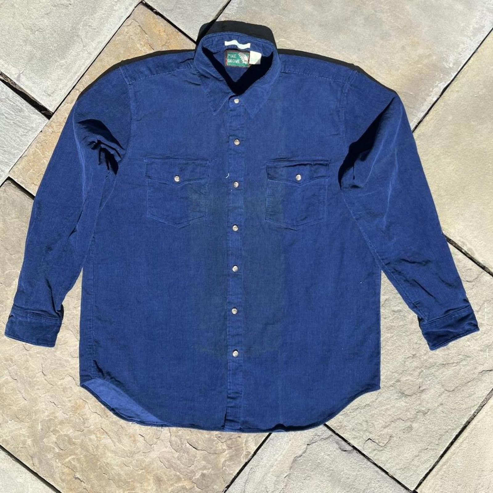 Vintage Deadstock Vintage 90s Royal Blue Corduroy Button Down Shirt Size US L / EU 52-54 / 3 - 1 Thumbnail
