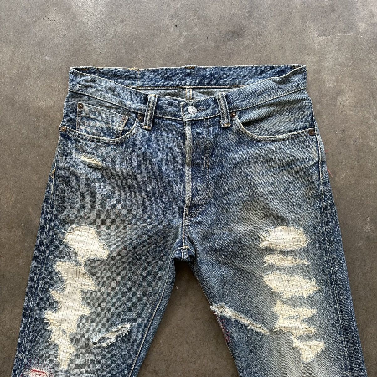 If Six Was Nine Vintage Japanese Distressed Faded Denim Jean Pant W33 Size US 33 - 3 Thumbnail