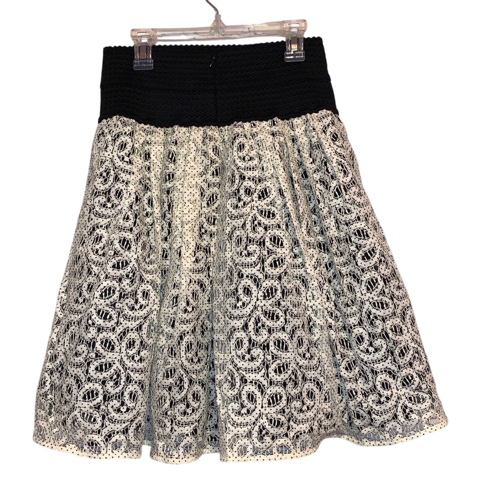 Anthropologie NWT HD in Paris Black & White Lace Bubble Skirt Size 26" / US 2 / IT 38 - 5 Thumbnail