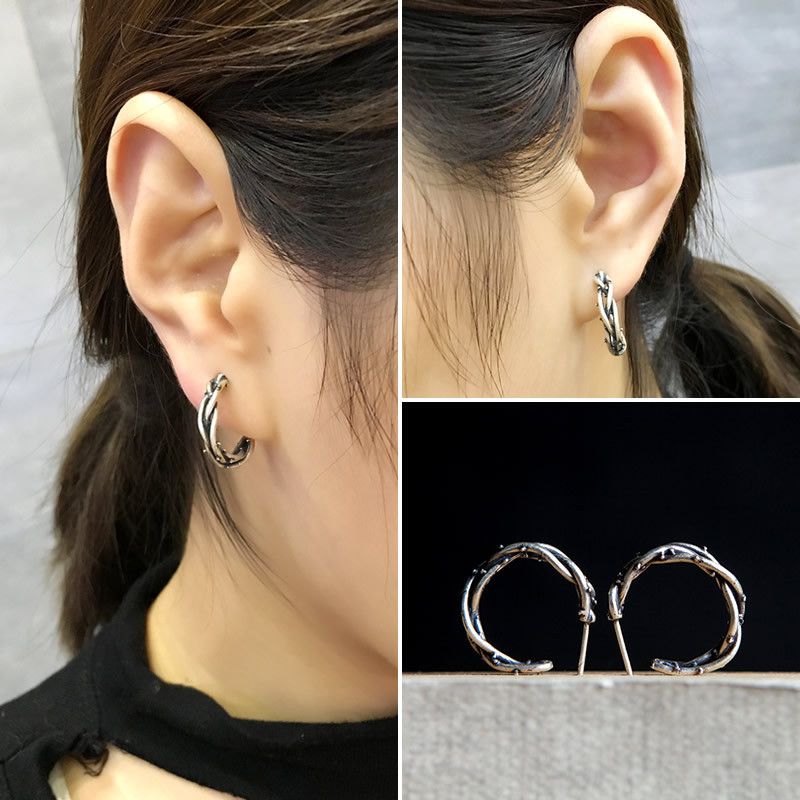 Jewelry 925 Silver Thorny Dark Earrings One Pairs Chrome Jewelry Size ONE SIZE - 2 Thumbnail