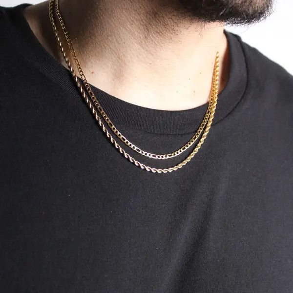 Jewelry Gold 3mm Figaro & Rope Chain Set Size ONE SIZE - 3 Thumbnail
