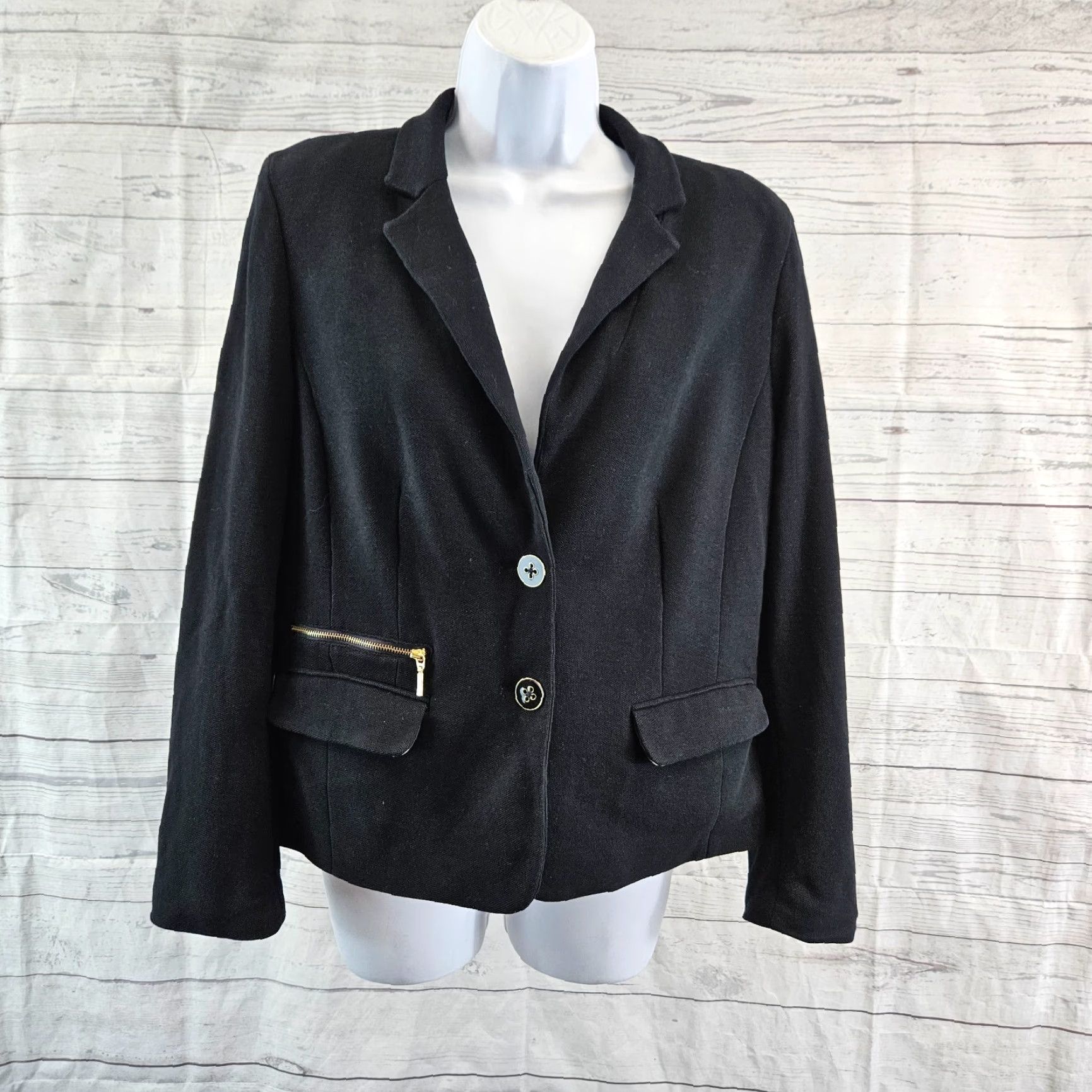 Vintage Chico's Womens Blazer Medium Black Solid Button Front Cotton Blazer Women Adult M Black Button Front Cotton Vintage: No Size M / US 6-8 / IT 42-44 - 2 Thumbnail