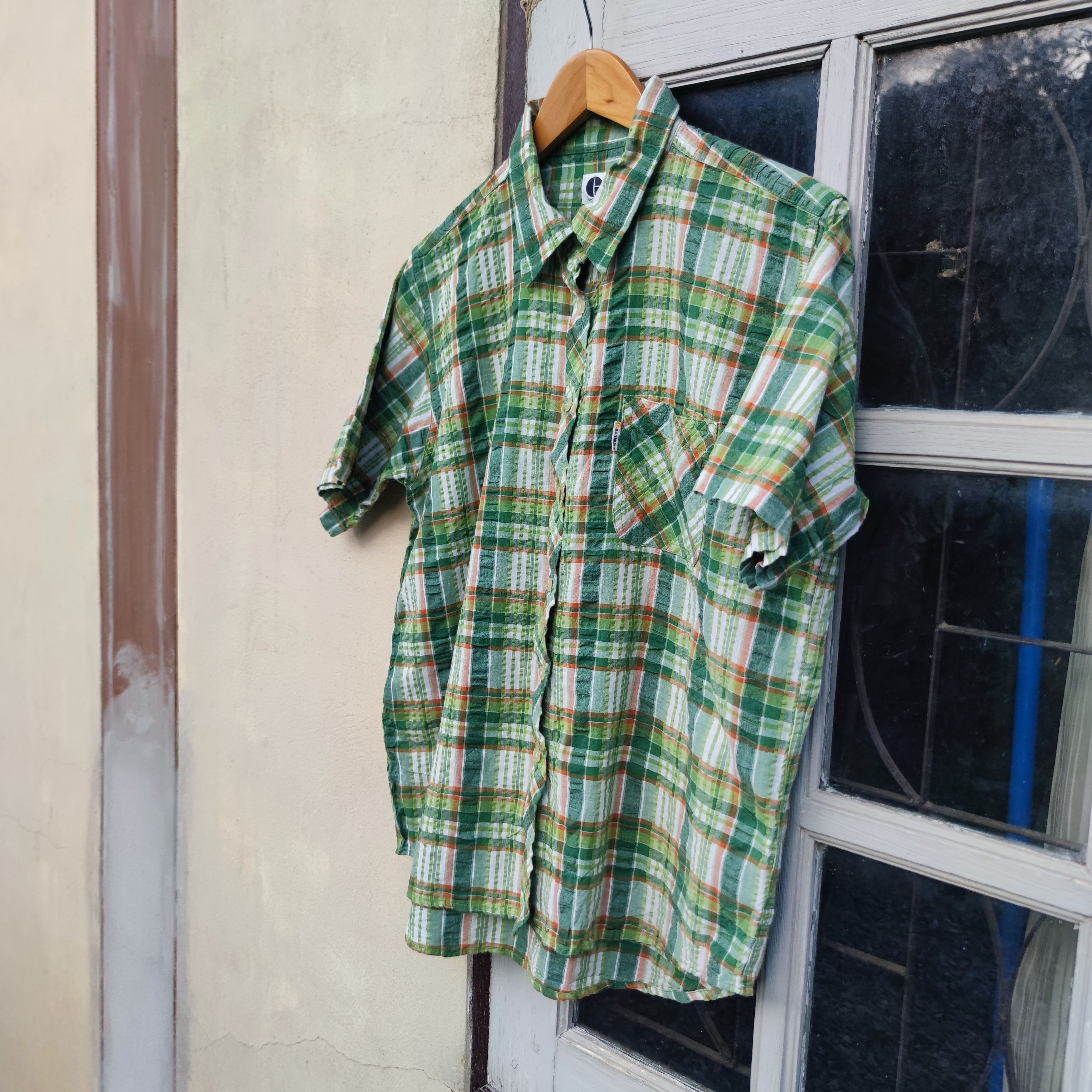 Designer × Japanese Brand × Vintage Saddle Green Plaid Searsucker Button Up Shirt Size US L / EU 52-54 / 3 - 6 Thumbnail