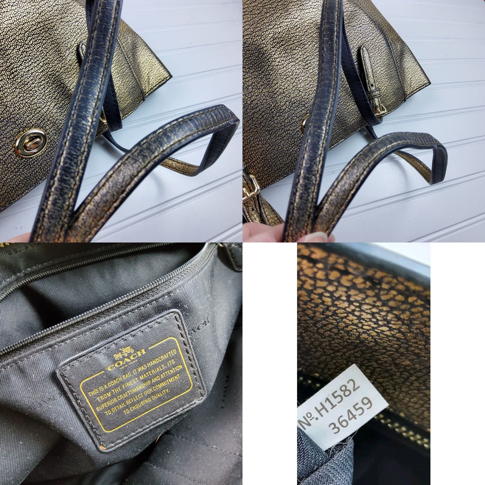Coach Coach Tote Handbag Purse Metallic Leather Turn Lock Gold Leather Exterior Tote Women Size ONE SIZE - 10 Thumbnail