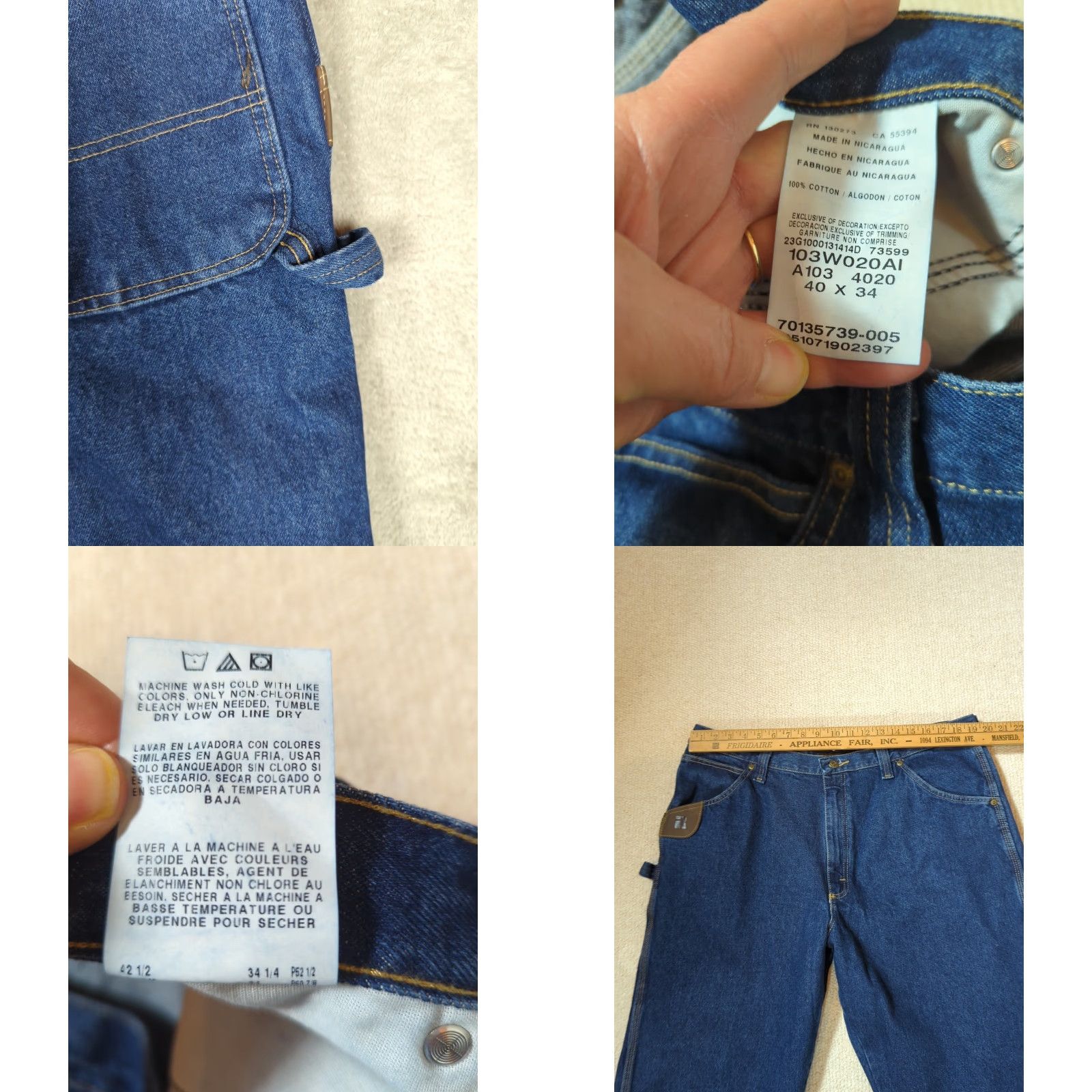 Wrangler Wrangler Riggs Workwear Jeans Men 40 x 34 Denim Blue Relaxed Fit 5-Pocket Zipper Fly Workwear Solid Dark Wash Mens Size US 40 / EU 56 - 8 Thumbnail