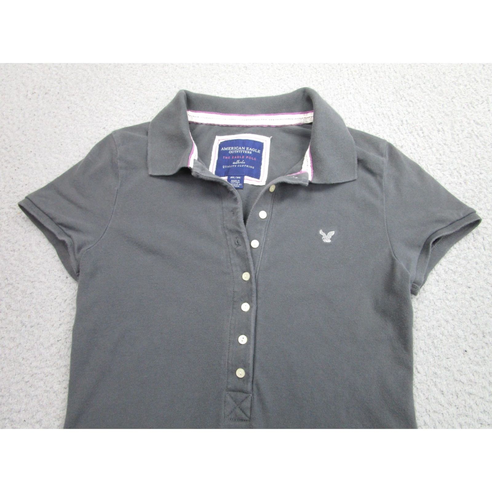 American Eagle Outfitters VINTAGE American Eagle Polo Shirt Womens M Gray Eagle y2k preppy grunge bella henley 00s Size M / US 6-8 / IT 42-44 - 2 Thumbnail