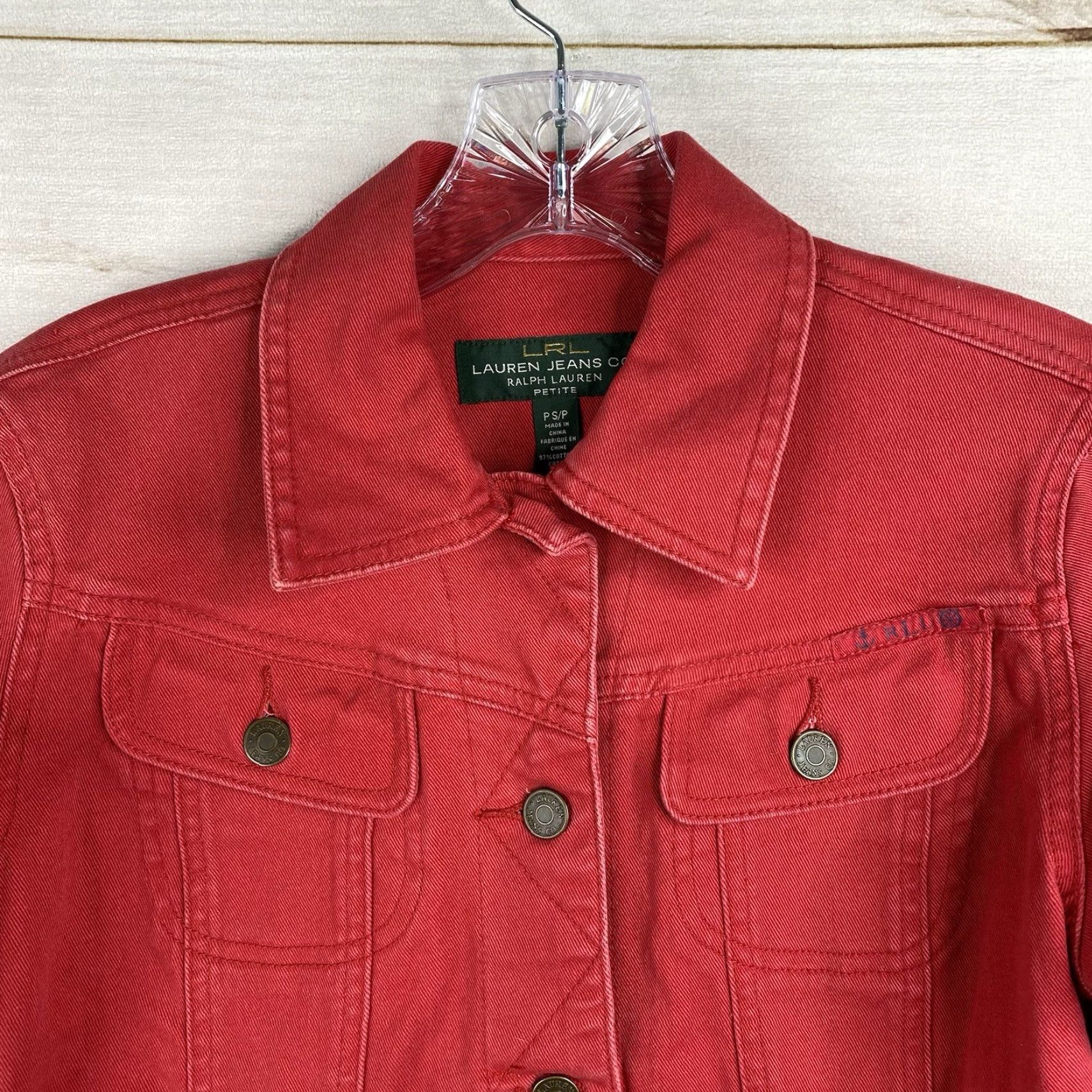 Ralph Lauren VINTAGE Ralph Lauren LRL Jean Jacket Womens Petite Small Red Button Up Pockets Denim 90s City Classic College Size 28" / US 6 / IT 42 - 2 Thumbnail