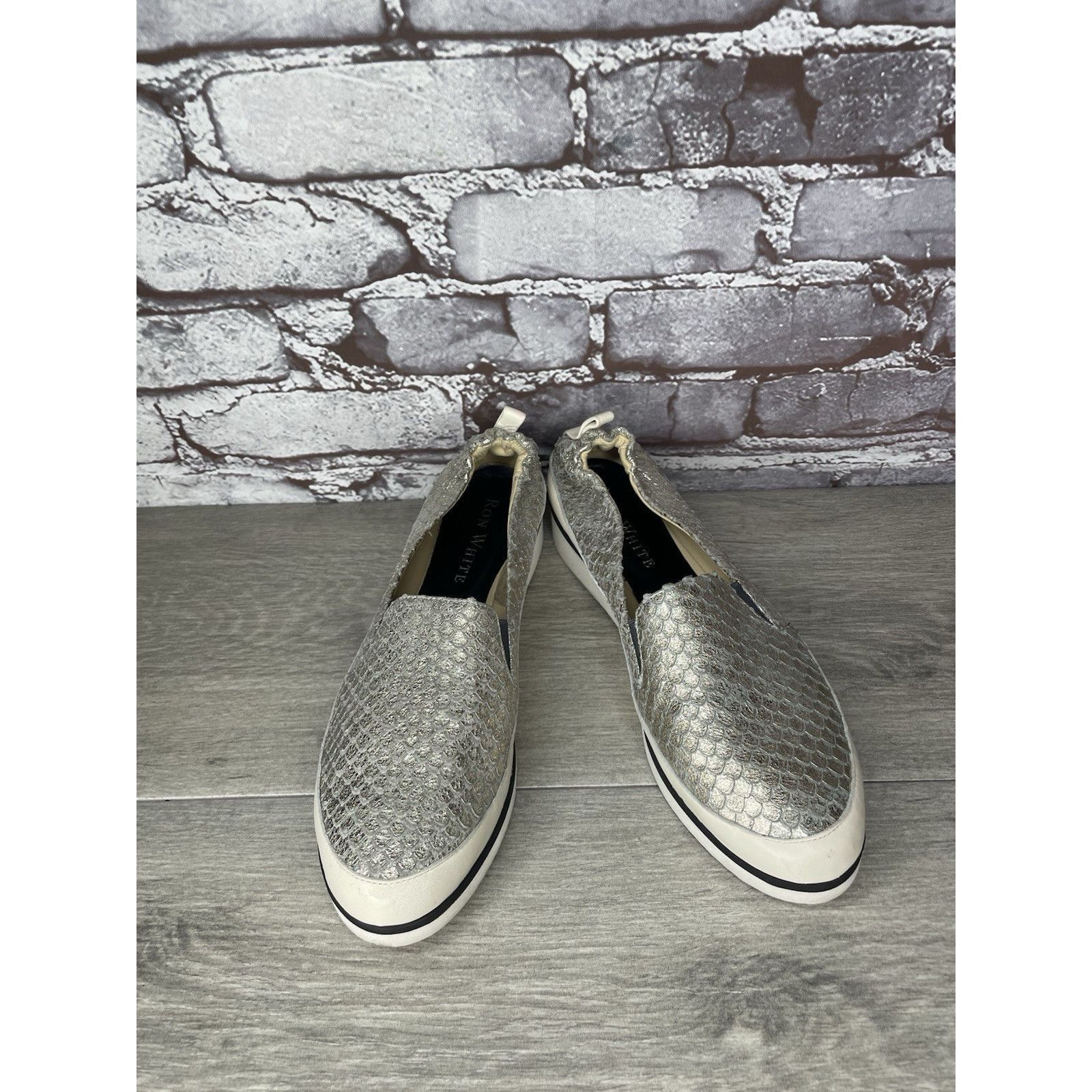 Ron White Ron Niki Silver Leather Snake Print Slip On Wedge Shoes Wome Size US 7.5 / IT 37.5 - 16 Thumbnail