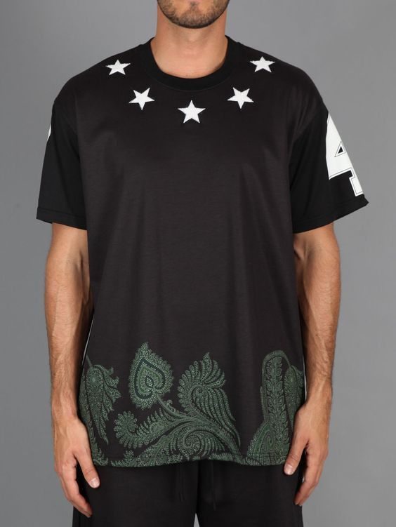 Givenchy Black Paisley Hem Felt Stars Oversized T-Shirt Size US M / EU 48-50 / 2 - 2 Thumbnail