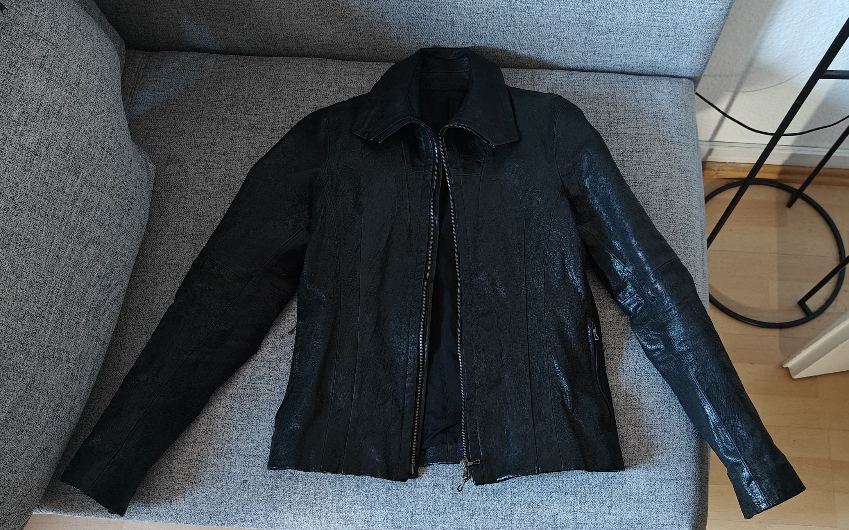 image of Julius Fw2010/11 Goth_Ik Jut Neck Goat Leather Jacket Sz. 1 in Black, Men's (Size Small)
