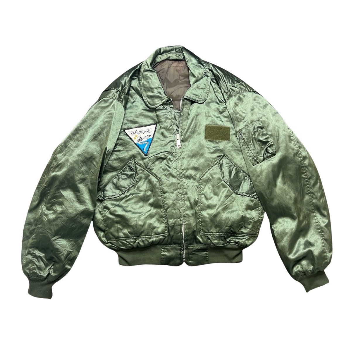 Image of Vintage Usmc Green Satin Bomber Jacket, Men's (Size XL)