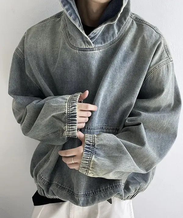 VIBE Outdoor retro fashion oversized washed denim hoodie Size US M / EU 48-50 / 2 - 1 Thumbnail