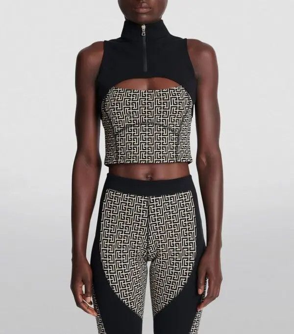 Balmain o1s1wg111225 Monogram Crop Top in Black Size XL / US 12-14 / IT 48-50 - 4 Thumbnail