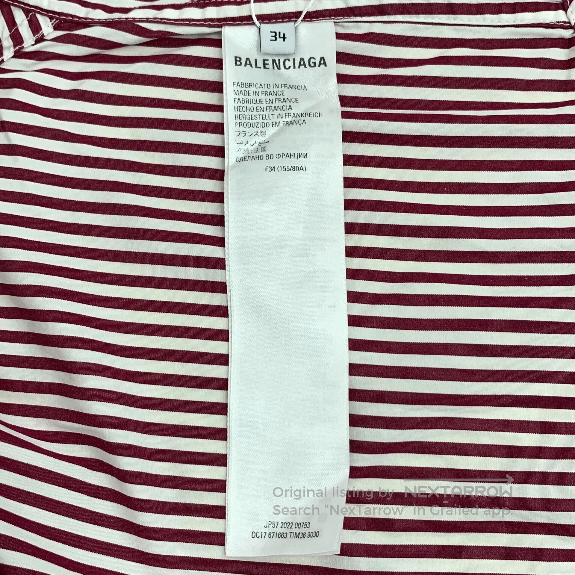 Balenciaga Balenciaga Burgundy Vertical Striped Cotton Collar Single Size XXS / US 00 / IT 34 - 6 Thumbnail