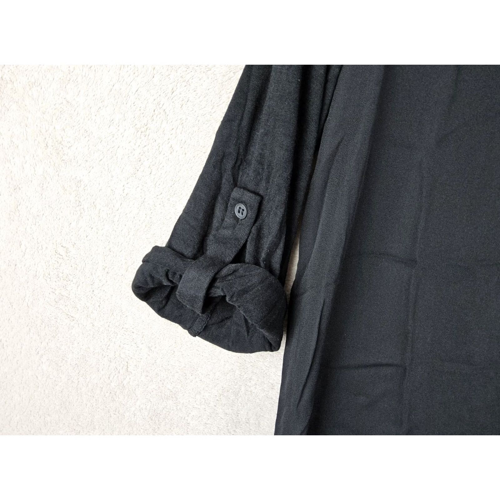 Vintage Pleione Womens Roll Tab Mixed Media V Neck Blouse Top Black S Long Sleeve Size S Size S / US 4 / IT 40 - 2 Thumbnail