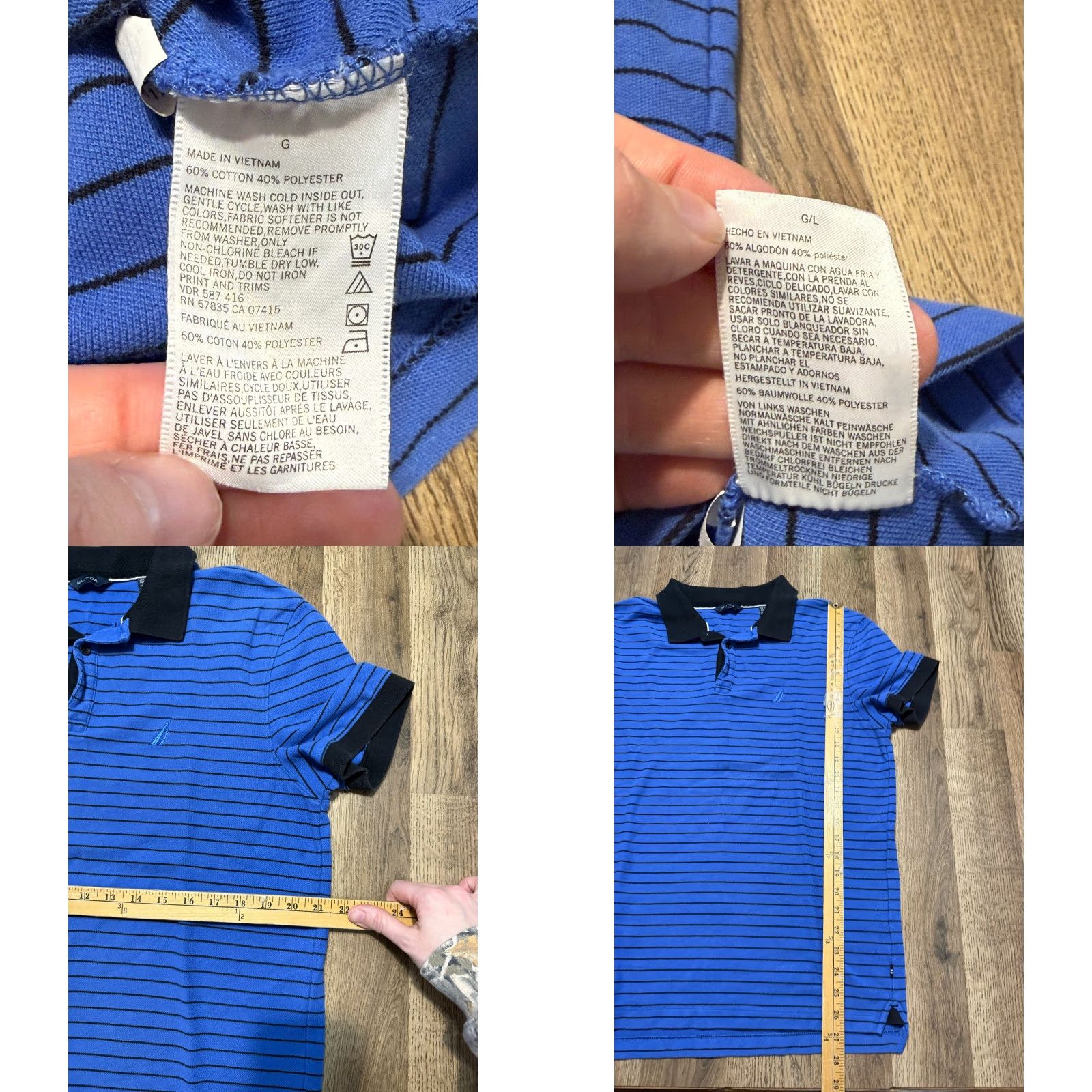Nautica Nautica Polo Shirt Blue Black Striped Short Sleeve Size L Mens Regular Fit Button Size US L / EU 52-54 / 3 - 8 Thumbnail