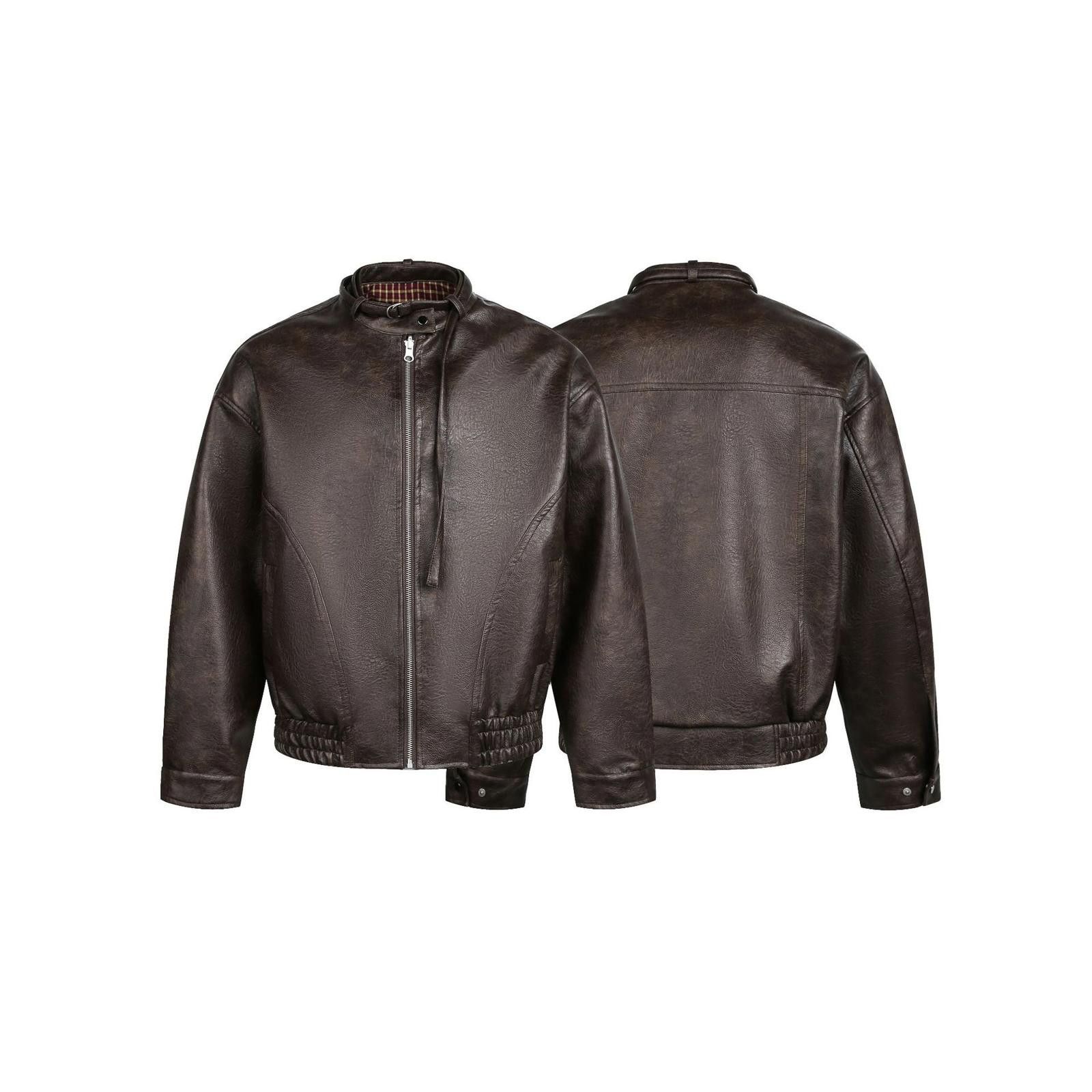 Leather Dark Brown Vintage Leather Bomber Jacket, Zip Front Size US M / EU 48-50 / 2 - 1 Thumbnail