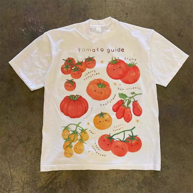 Japanese Brand Casual Retro Tomato Family Print Cotton T-shirt Size US M / EU 48-50 / 2 - 1 Thumbnail
