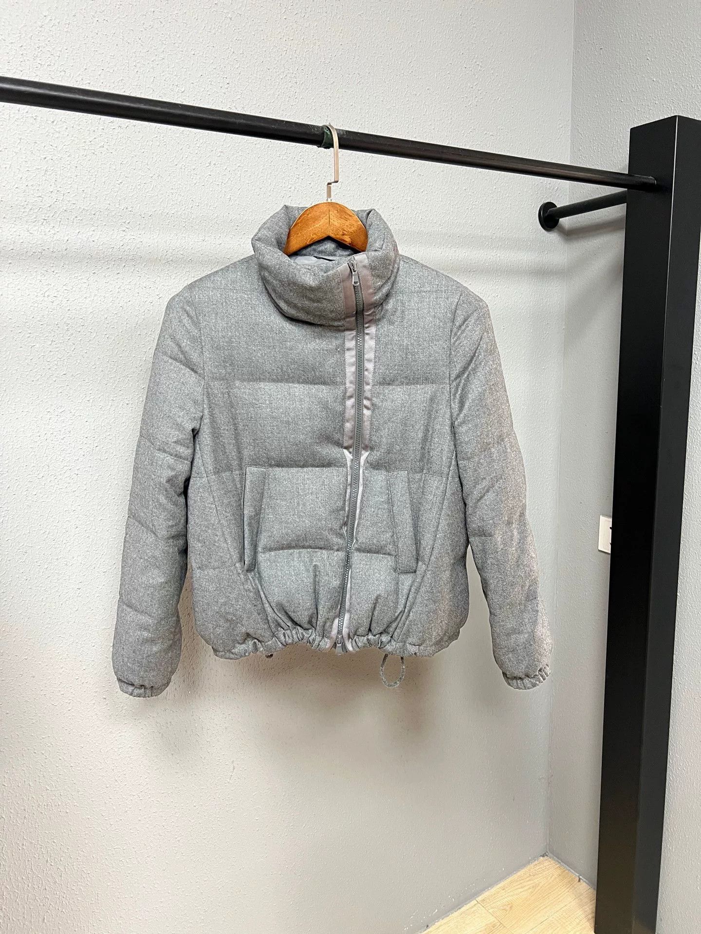 Brunello Cucinelli gray wool down jacket with diagonal zipper Size S / US 4 / IT 40 - 1 Thumbnail