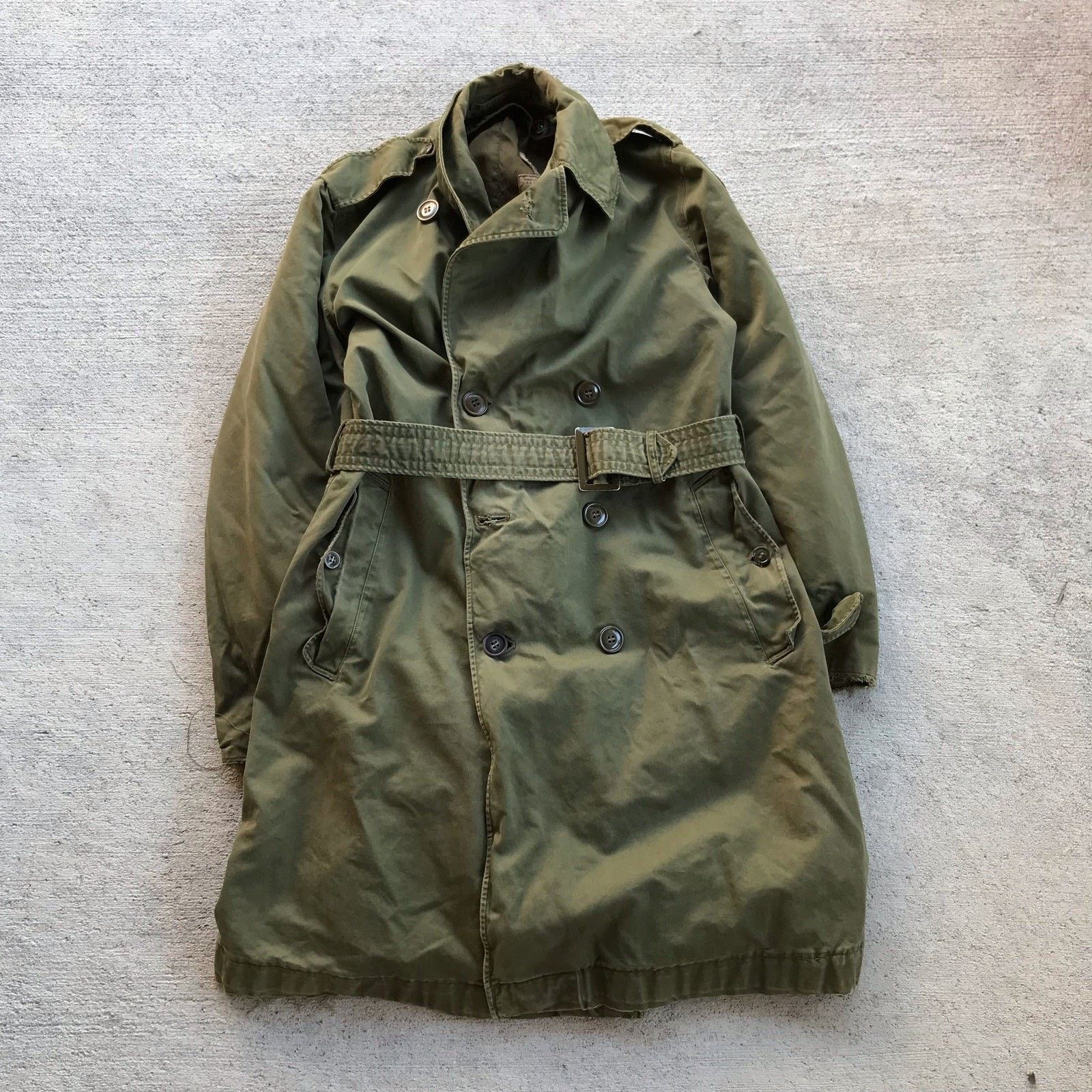 Vintage 50's Korean War Green Trench Overcoat w/ Removable Wool Size US S / EU 44-46 / 1 - 1 Thumbnail