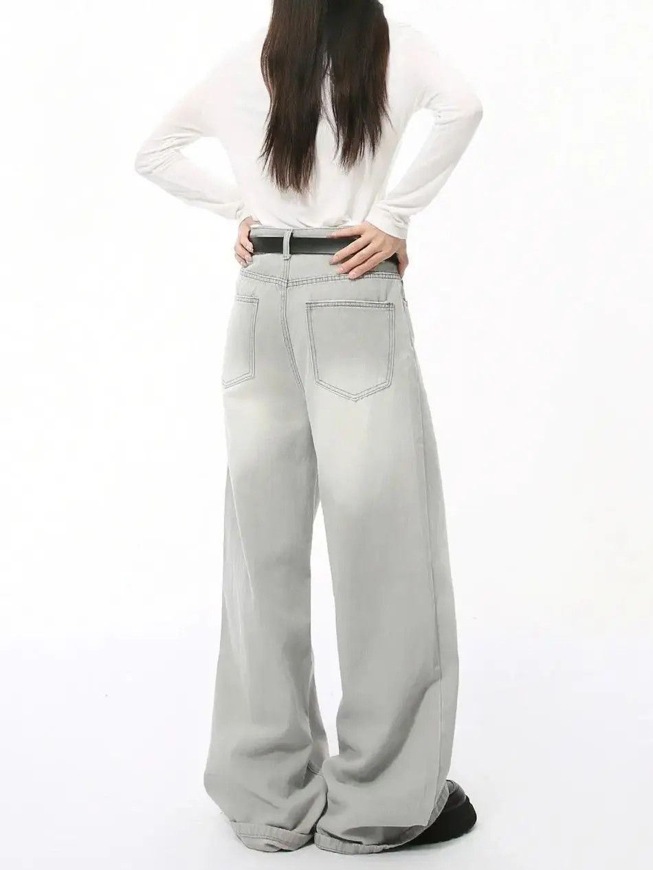 Japanese Brand Retro straight cat whisker wide leg jeans Size US 32 / EU 48 - 2 Thumbnail